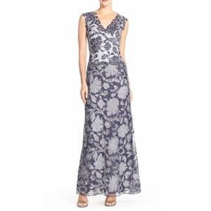 Betsy & Adam lace two tone sleeveless gown dress